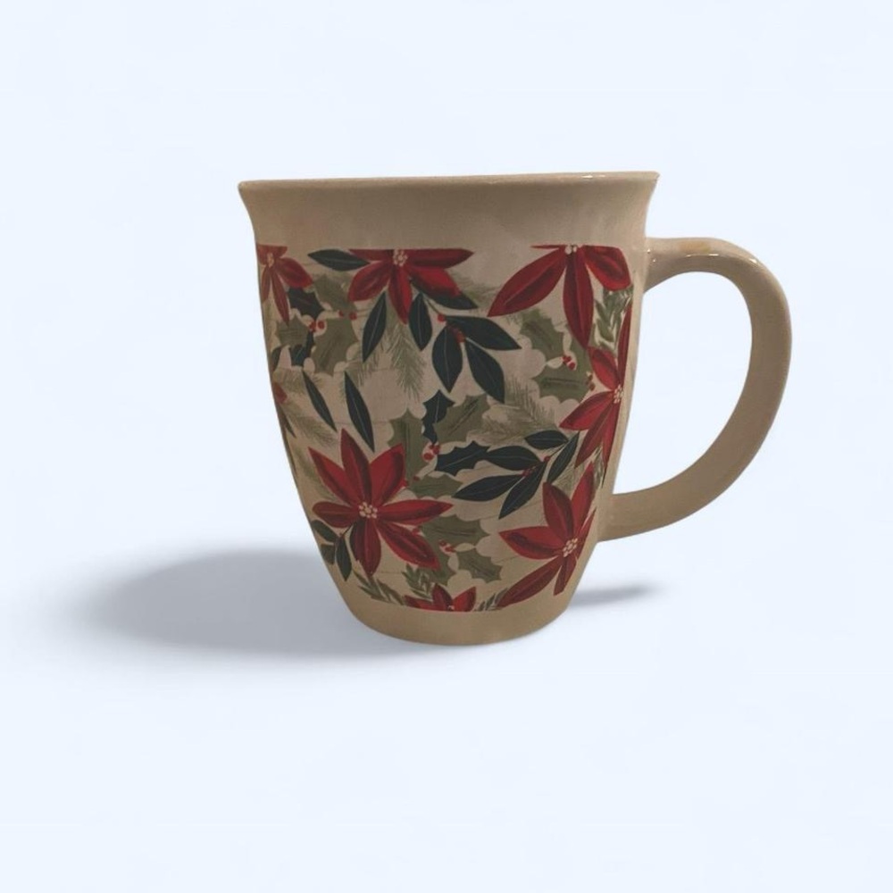 Source Unknown Floral Mug with Red and Green Accents